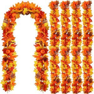 4 Pcs Fall Garland Fall Decor 9ft Autumn Maple Leaves Pumpkin Berry Garland